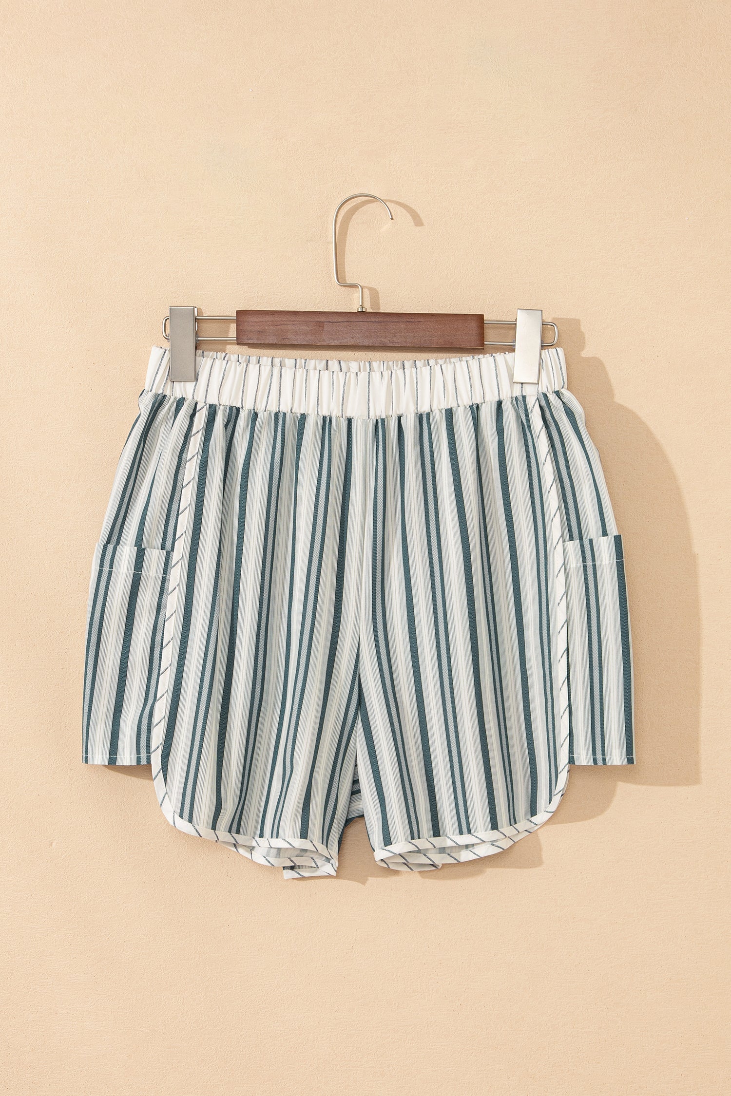 Stripe Elastic High Waist Cargo Pocket Shorts