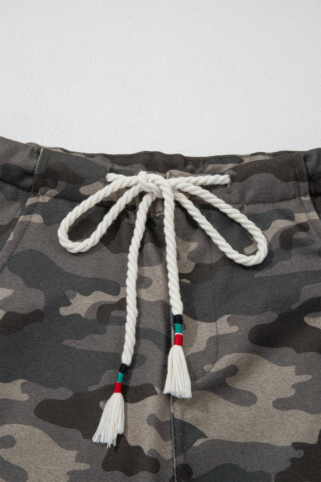 Green Camouflage Print Striped Side Panel Patchwork Drawstring Pants