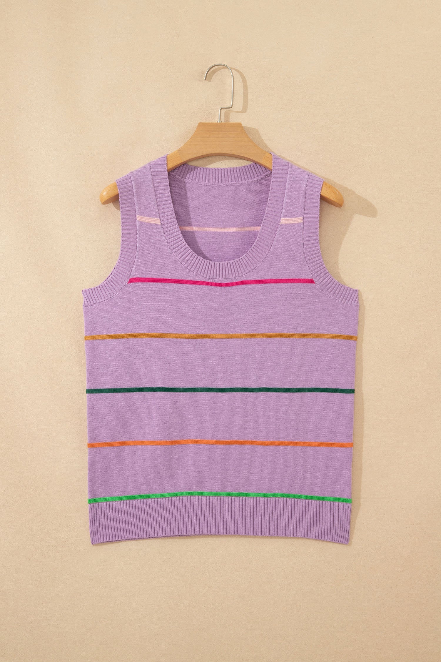 Purple Stripe Round Neck Knitted Sweater Tank
