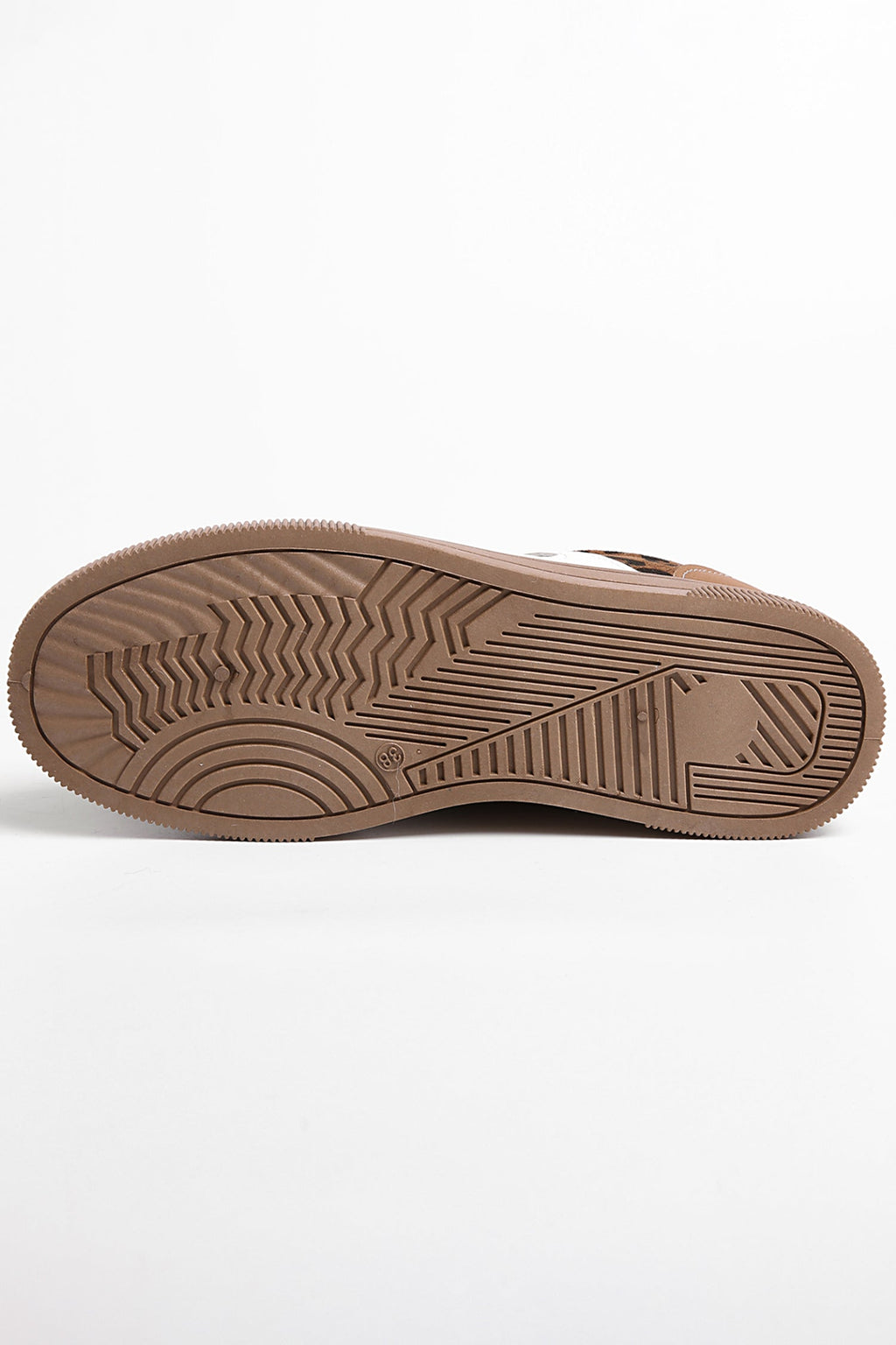 Coffee Textured Woven PU Leather Leopard Patchwork Flat Sneakers
