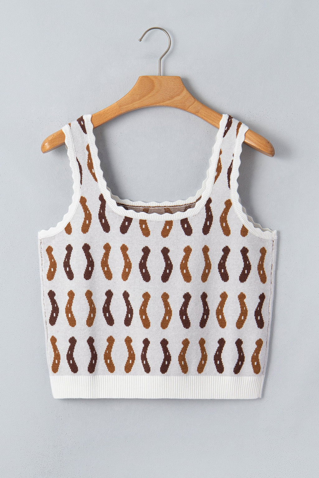 White Western Leopard/ Horseshoe Printed Scalloped Trim Square Neck Sweater Vest