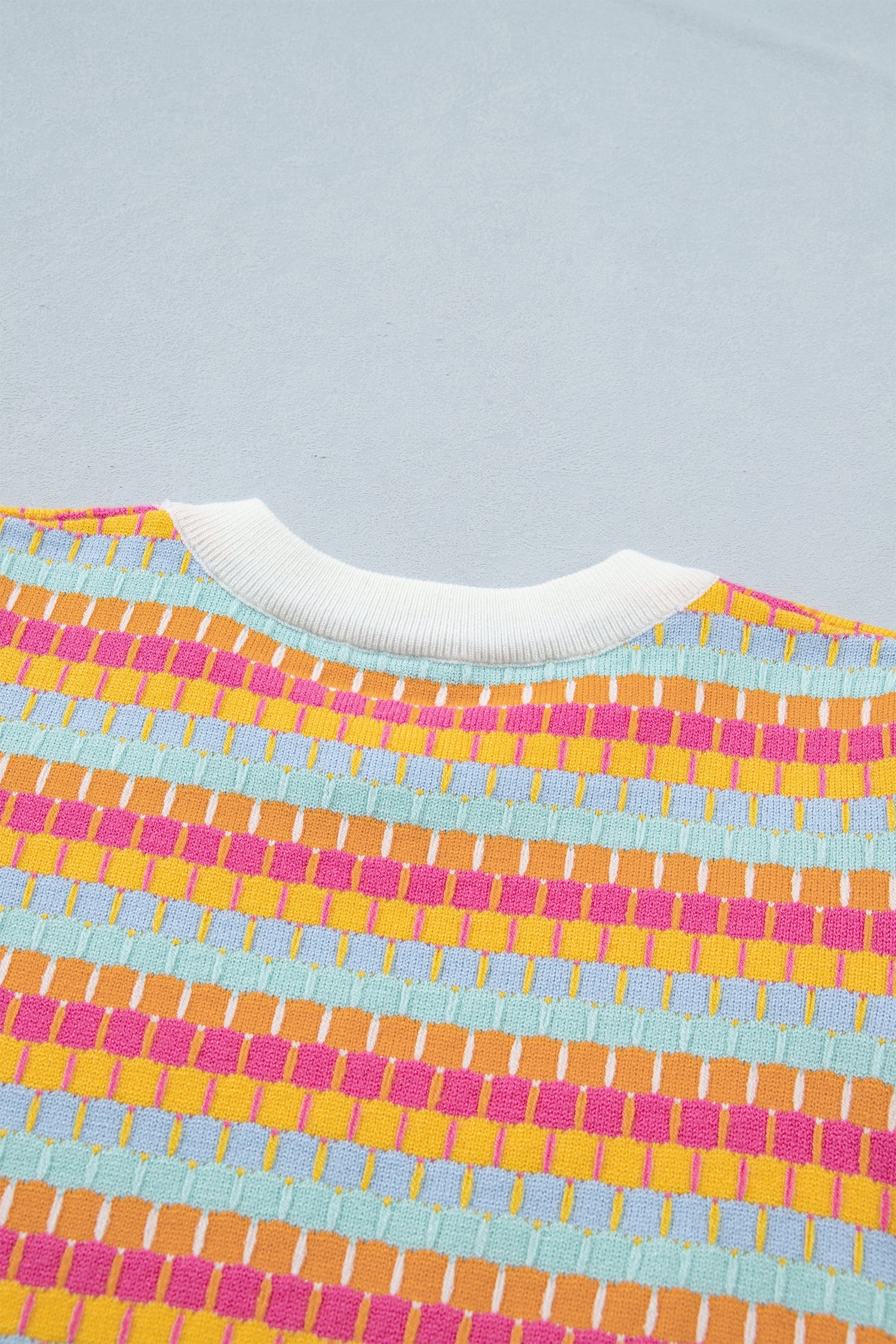 Orange Abstract Striped Knit Short Sleeve Sweater