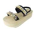 Smith- Gold Rhinestone Embellished - Waterproof Espadrille Platform Wedge Heel Sandals for Women