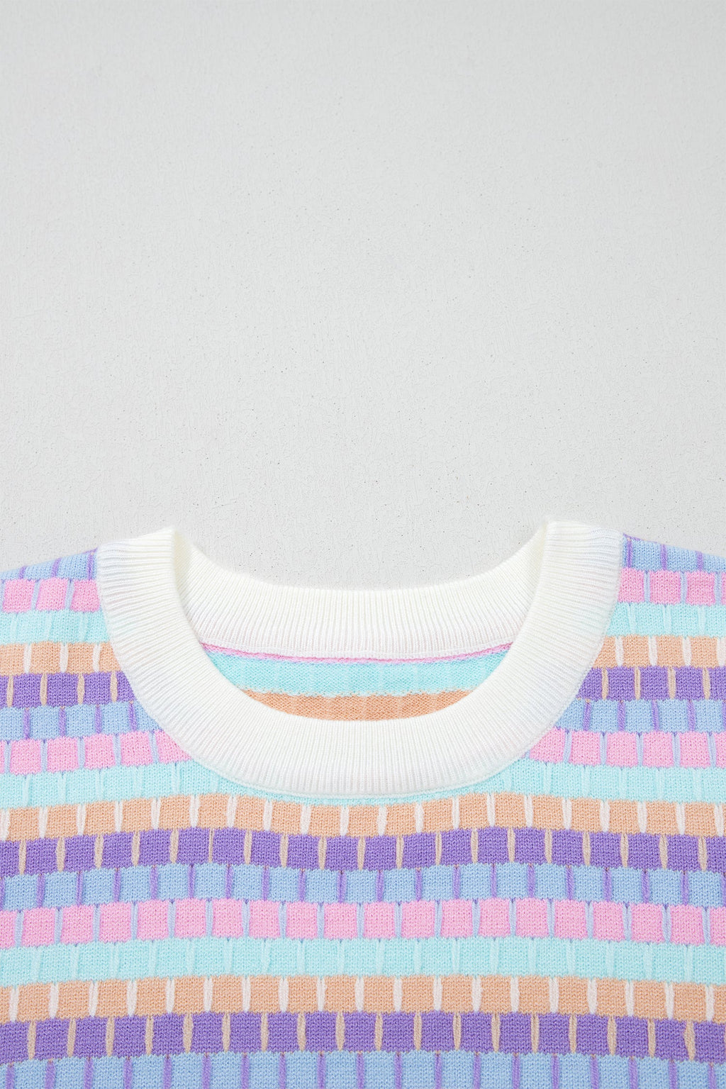 Purple Abstract Striped Knit Short Sleeve Sweater