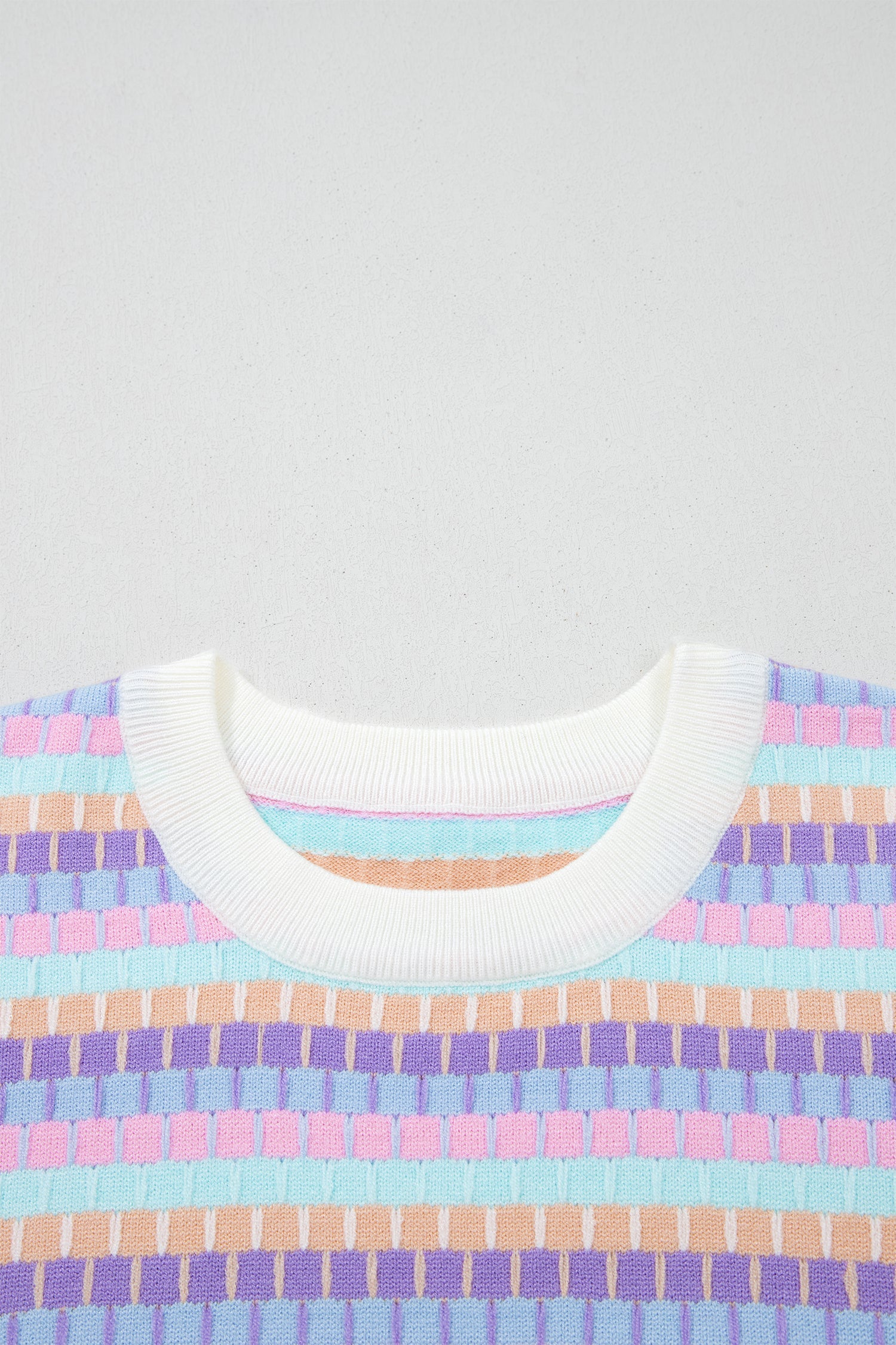Purple Abstract Striped Knit Short Sleeve Sweater