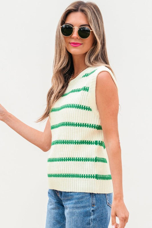 Ivey Striped Round Neck Casual Sweater Vest