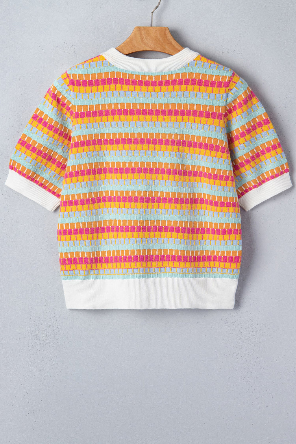 Orange Abstract Striped Knit Short Sleeve Sweater