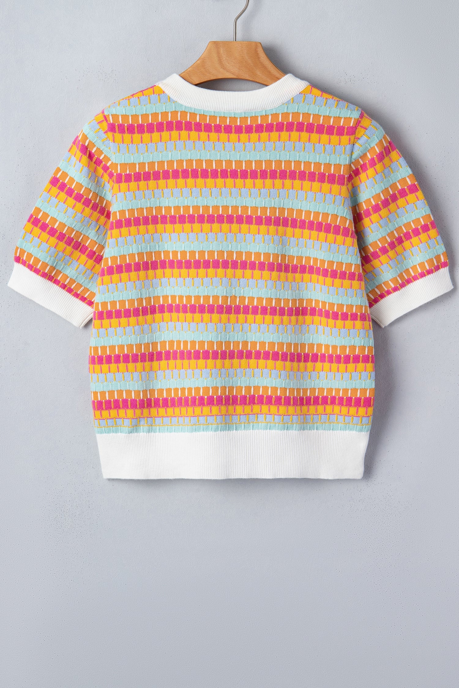 Orange Abstract Striped Knit Short Sleeve Sweater