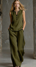 Women’s Sleeveless V-Neck Wide-Leg Pants Set