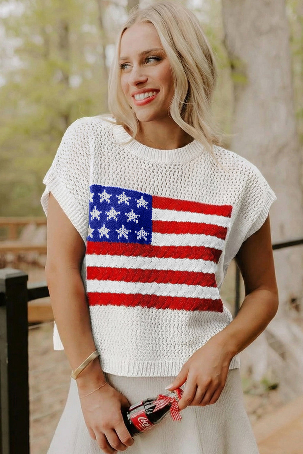 Fiery Red Flag Graphic Short Sleeve Sweater Top