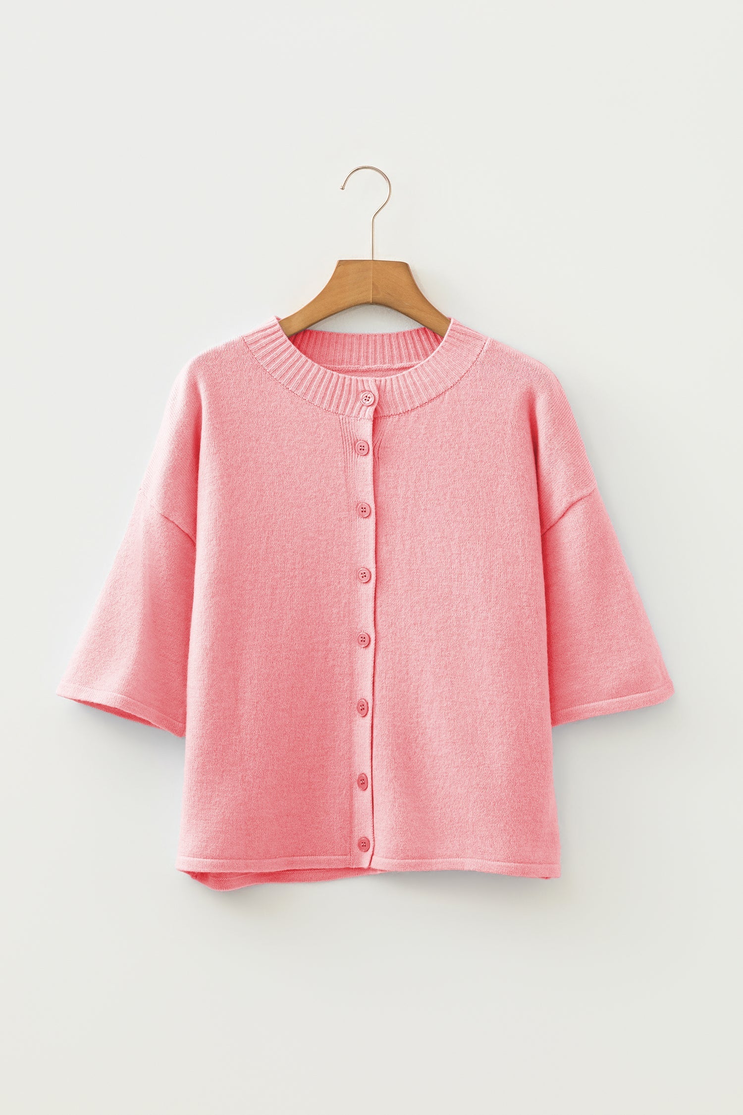 Peach Blossom 3/4 Sleeve Boxy Knit Button Down Sweater Cardigan