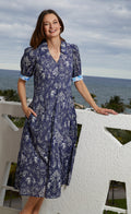 Montauk Dress Navy Elephants And Palm Trees