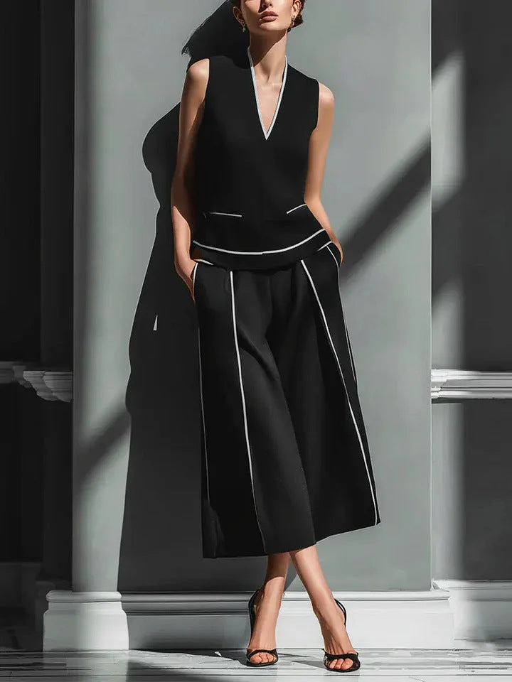 Damen ärmelloses Leinenhemd und Cropped-Hose Set – Legeres 2-teiliges Outfit