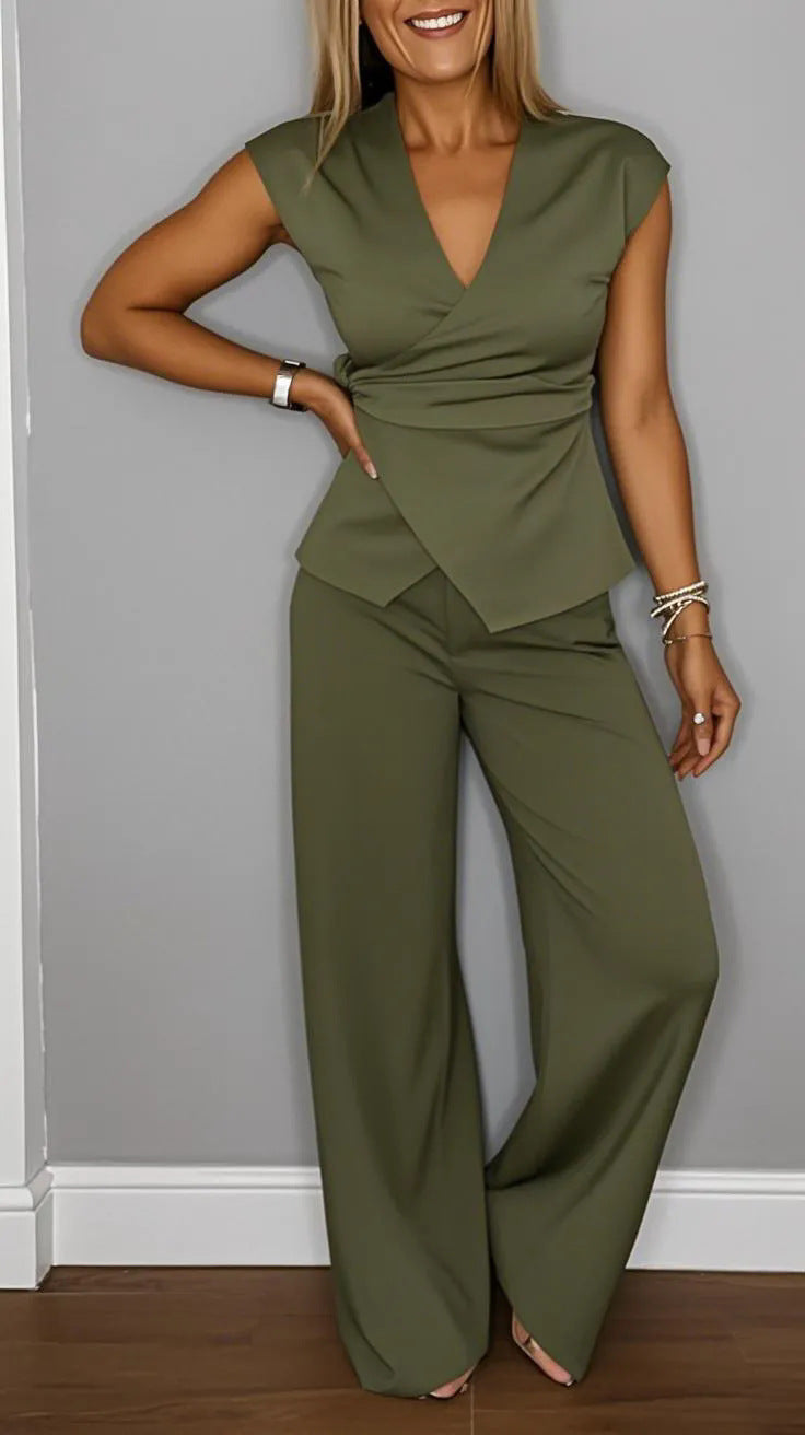 Damen Plissiertes Weste- & Hosen-Set – Metallschnallen-Detail