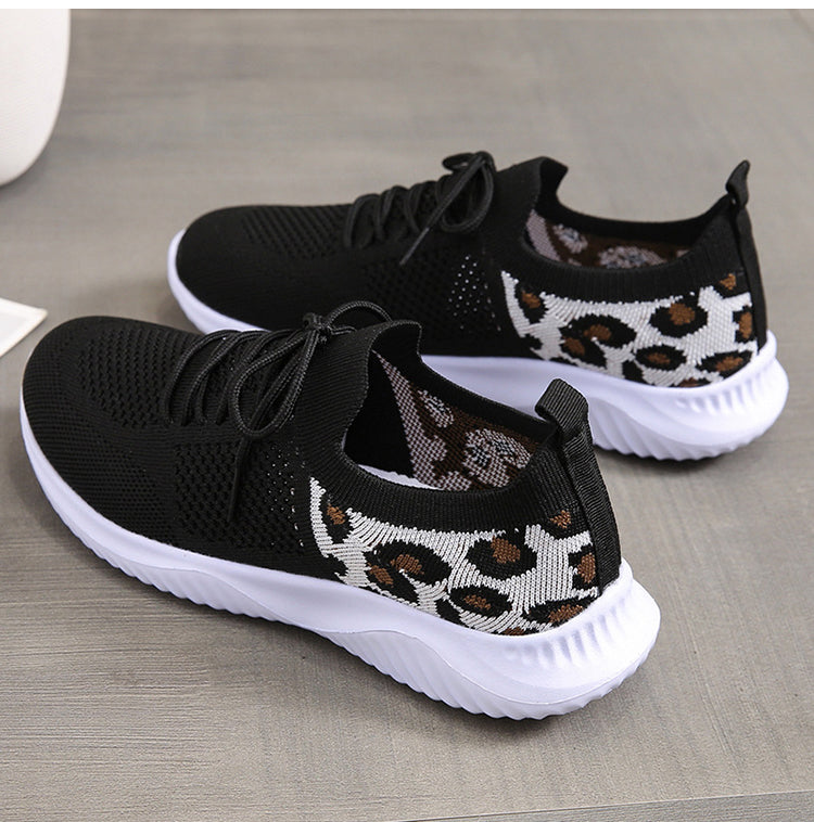 White Shoes Women Leopard Print Lace-up Sneakers Sports See size chart under “more details”