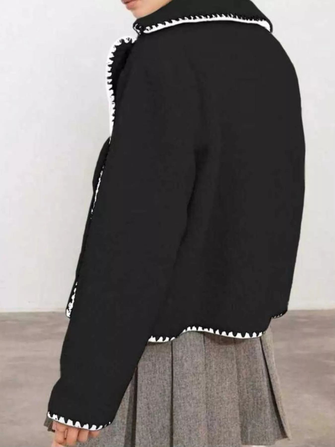 Sherpa Contrast Trim Button Up Outerwear