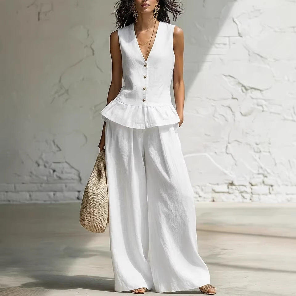 Damen-Bohemian-Set mit ärmellosem Rüschen-Tanktop und Hose
