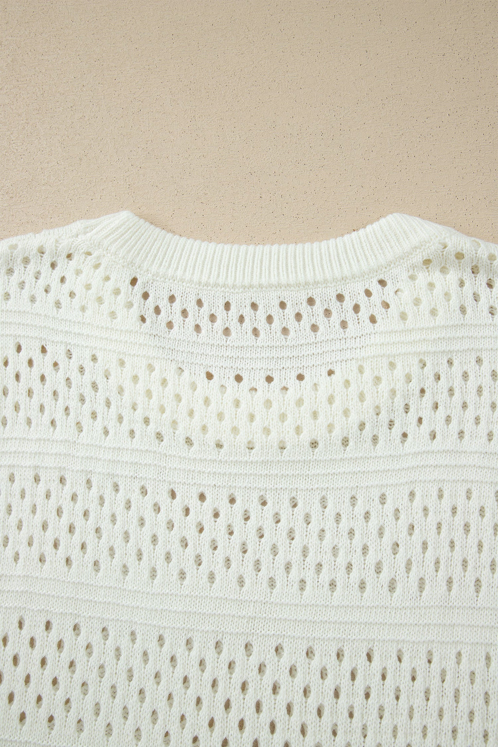 White Plus Size Eyelet Hollow Out Knit Ribbed Trim Short Sleeve Dolman Sweater