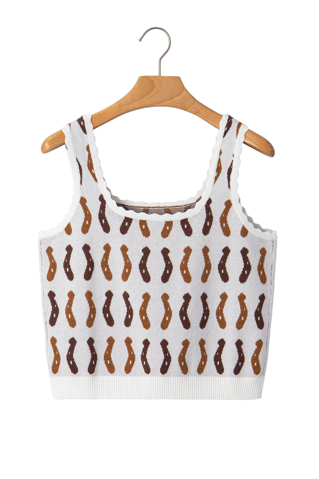 White Western Leopard/ Horseshoe Printed Scalloped Trim Square Neck Sweater Vest