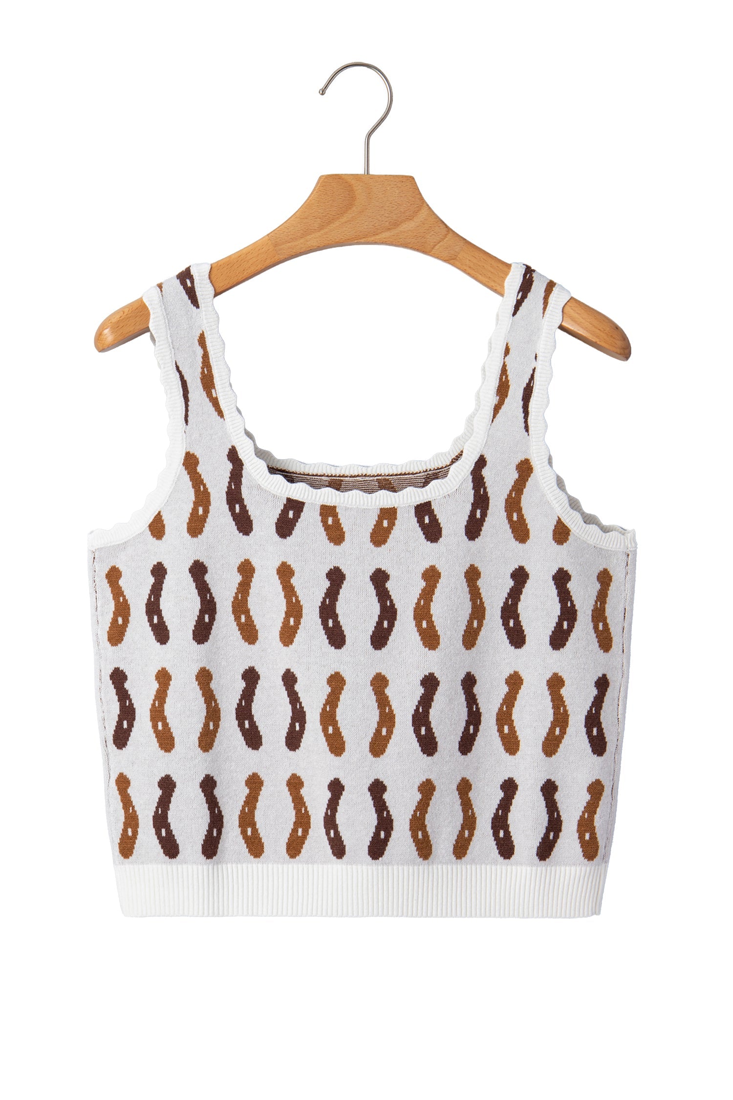 White Western Leopard/ Horseshoe Printed Scalloped Trim Square Neck Sweater Vest