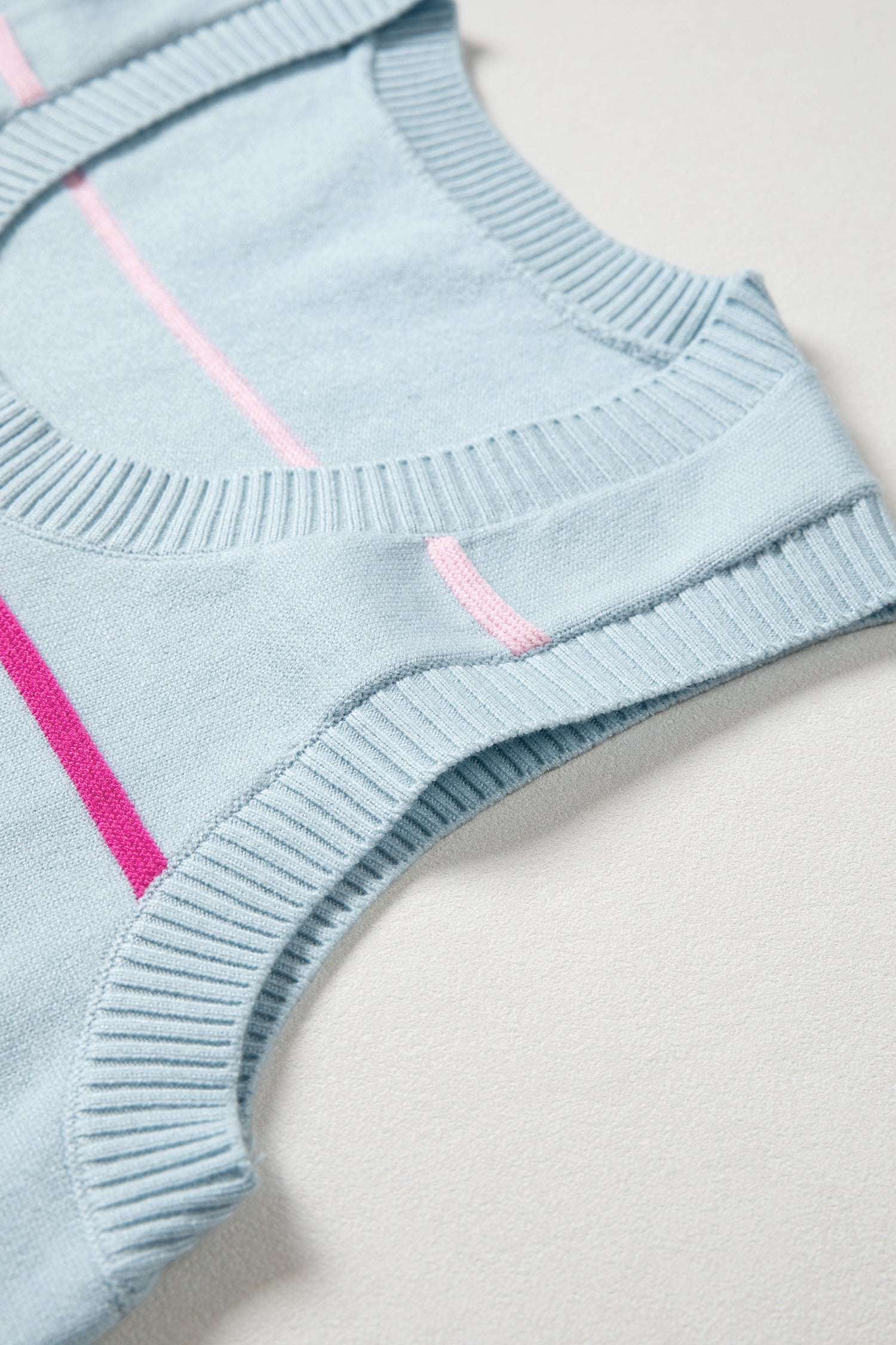 Sky Blue Stripe Round Neck Knitted Sweater Tank
