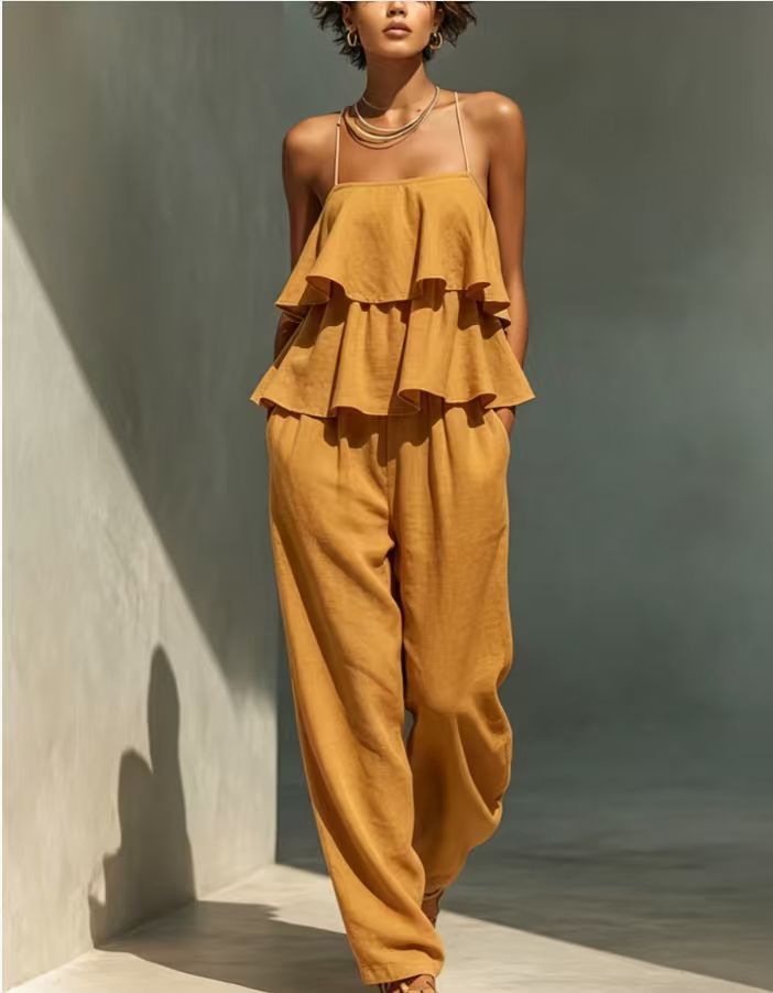 Damen ärmelloses Camisole-Top & lässige Hose Set