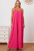 Double Take Full Size Ruffle Trim Tie Back Cami Jumpsuit