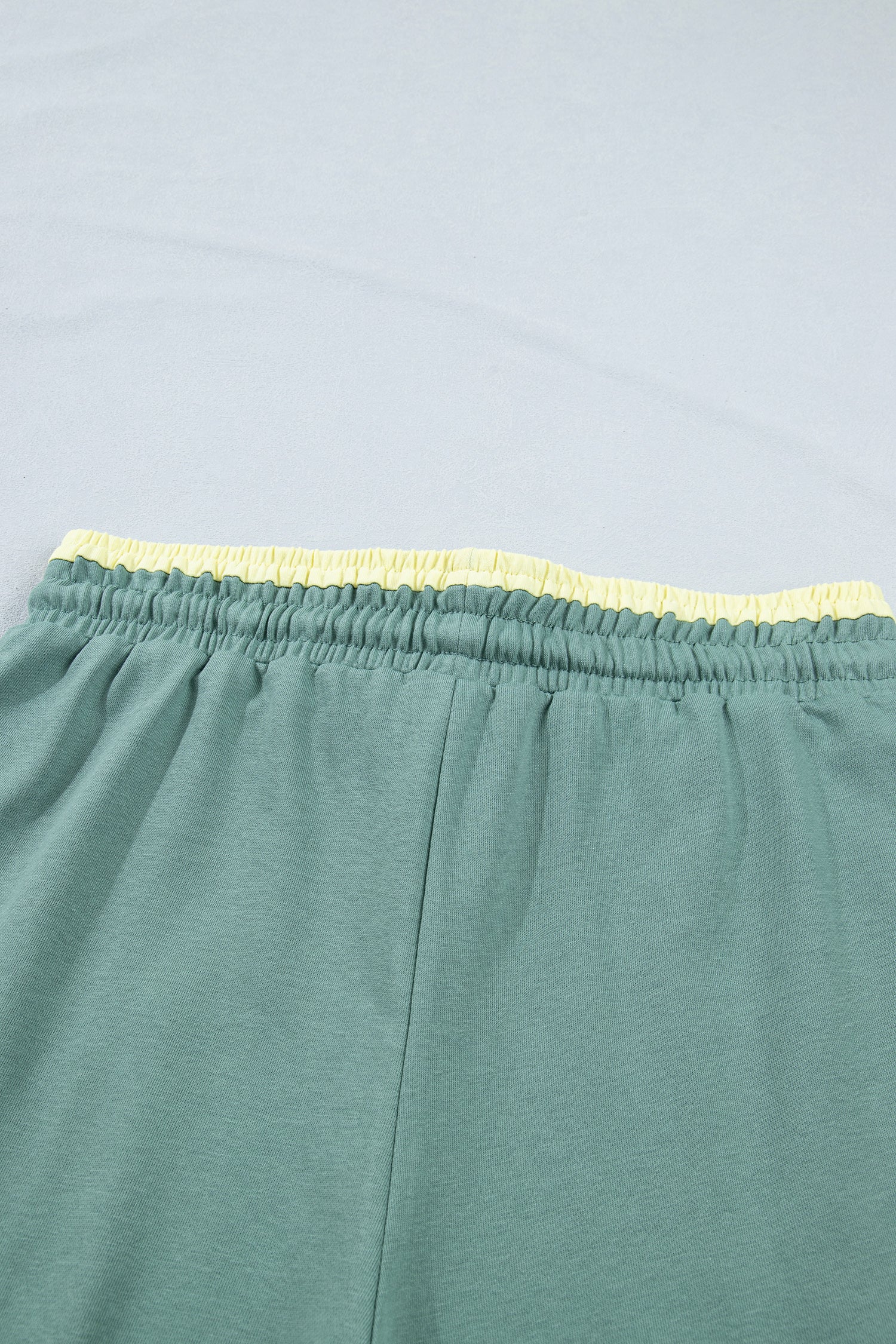Sea Green Color Block Flower Patchwork Drawstring Contrasted Elastic Waist Wide Leg Pants