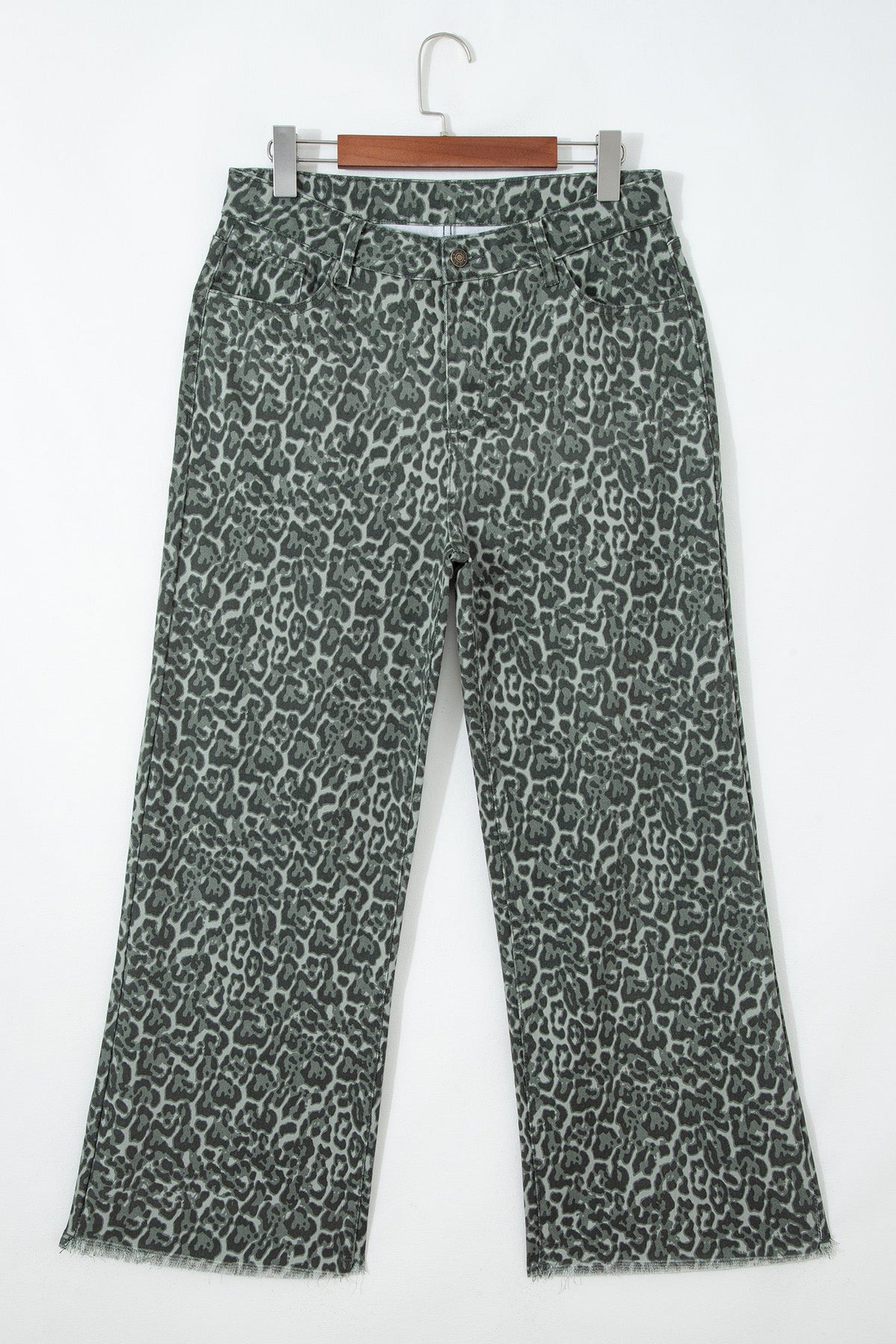 Leopard Frayed Edge High Waist Wide Leg Jeans
