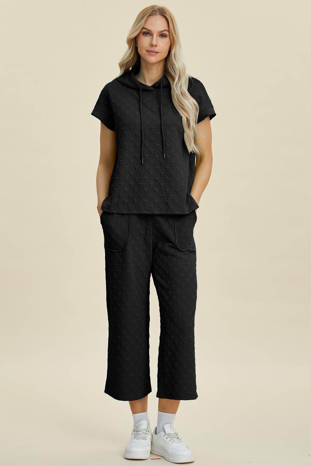 Double Take Full Size Texture Hoodie and Pants Set