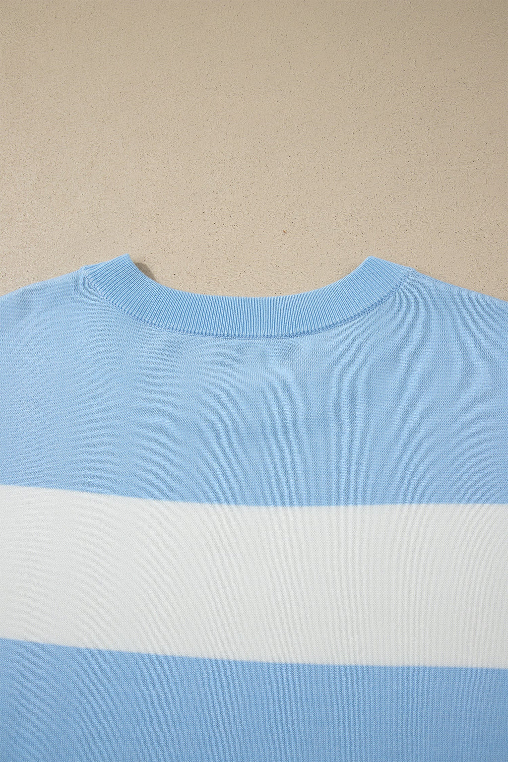 Sky Blue Stripe Colorblock Plus Size Short Sleeve Sweater