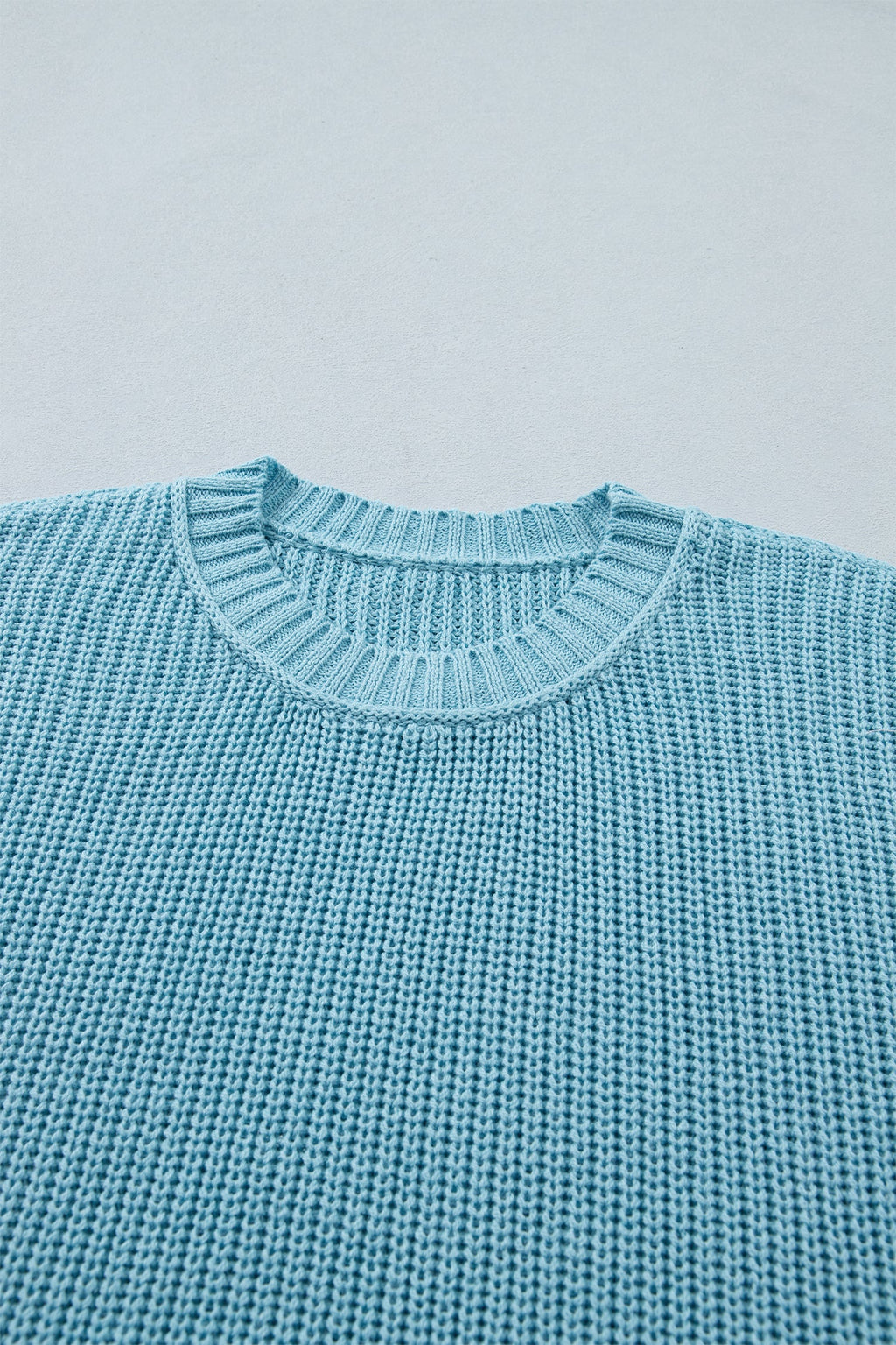 Mist Blue Exposed Seam Detail Half Sleeve Loose Sweater