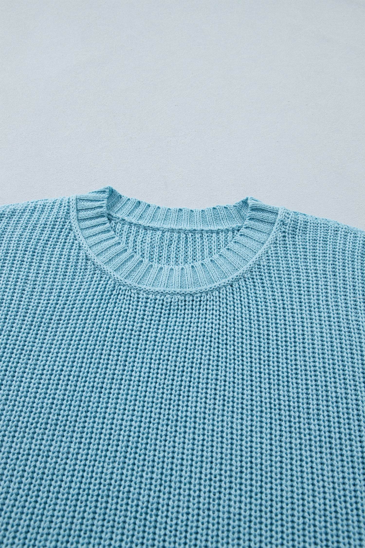 Mist Blue Exposed Seam Detail Half Sleeve Loose Sweater