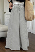 Black Stripe Elastic Waist Ultra Wide Leg Pants