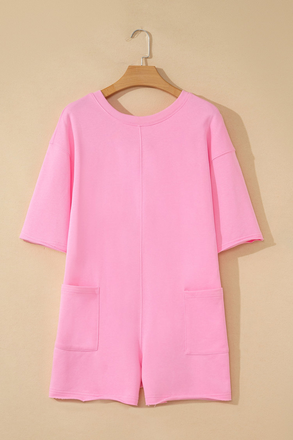 Solid Raw Edge Short Sleeve Pocketed Romper