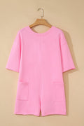 Solid Raw Edge Short Sleeve Pocketed Romper