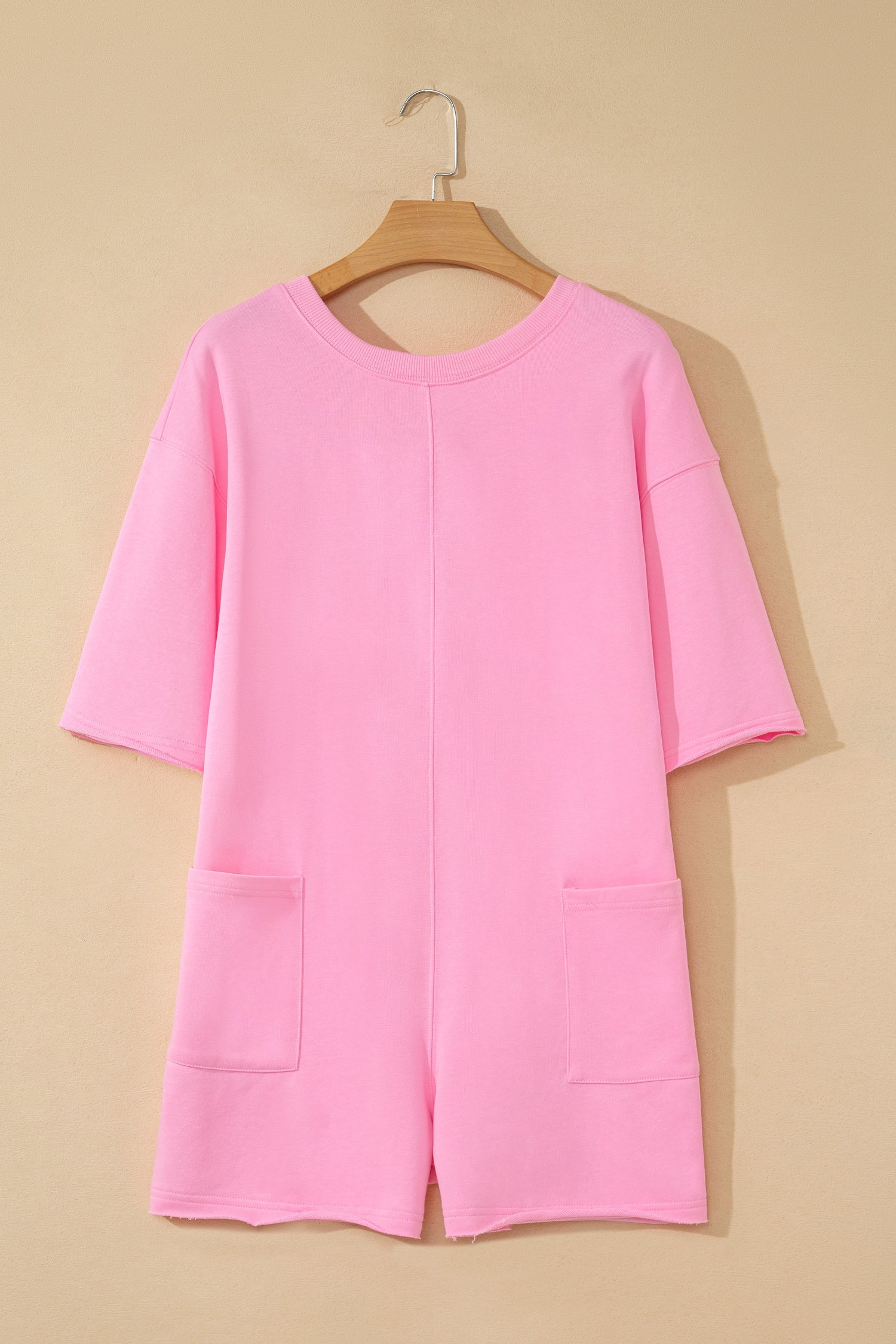 Solid Raw Edge Short Sleeve Pocketed Romper
