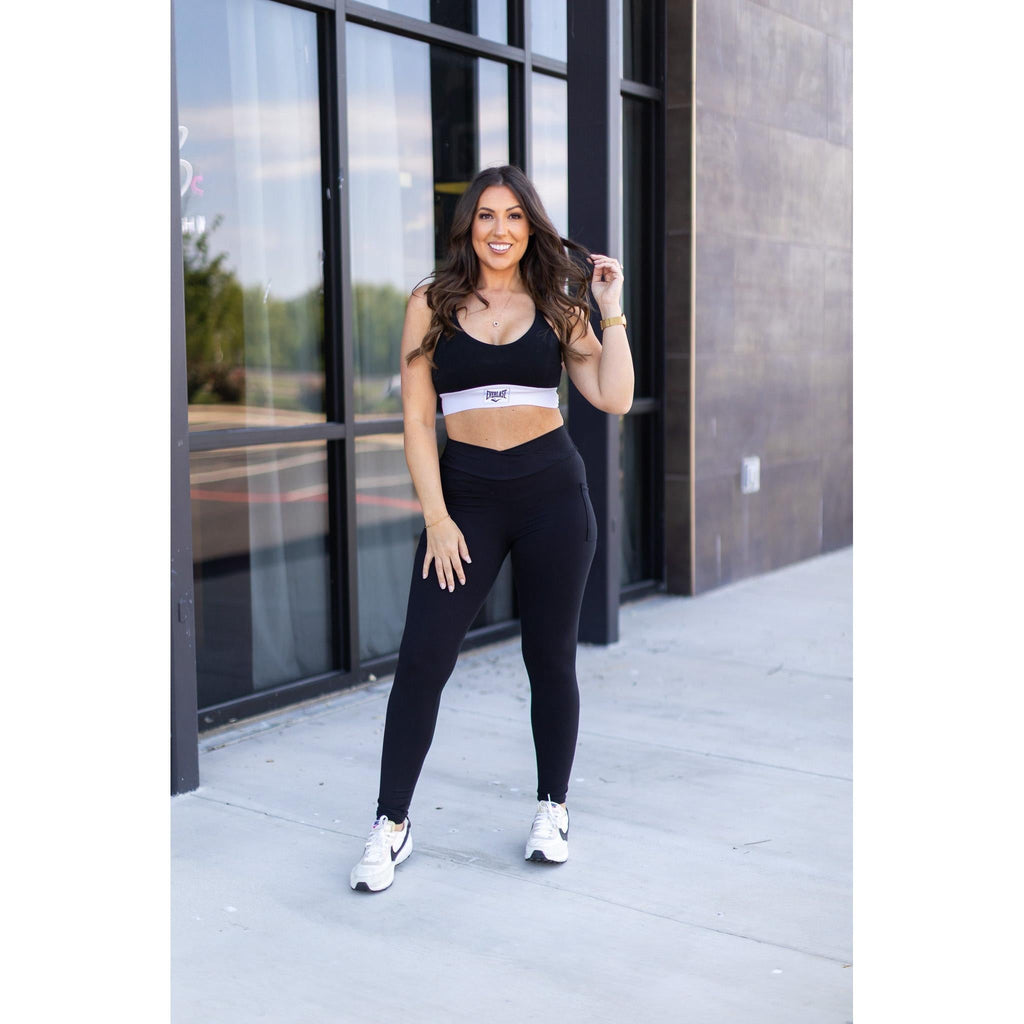 Stephanie - Crossover Black Pocket Full Length Leggings
