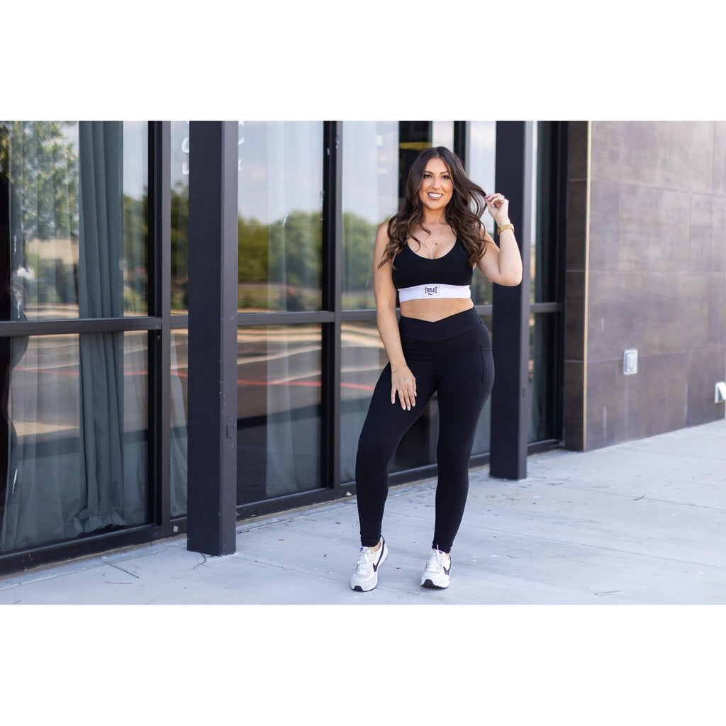 Stephanie - Crossover Black Pocket Full Length Leggings