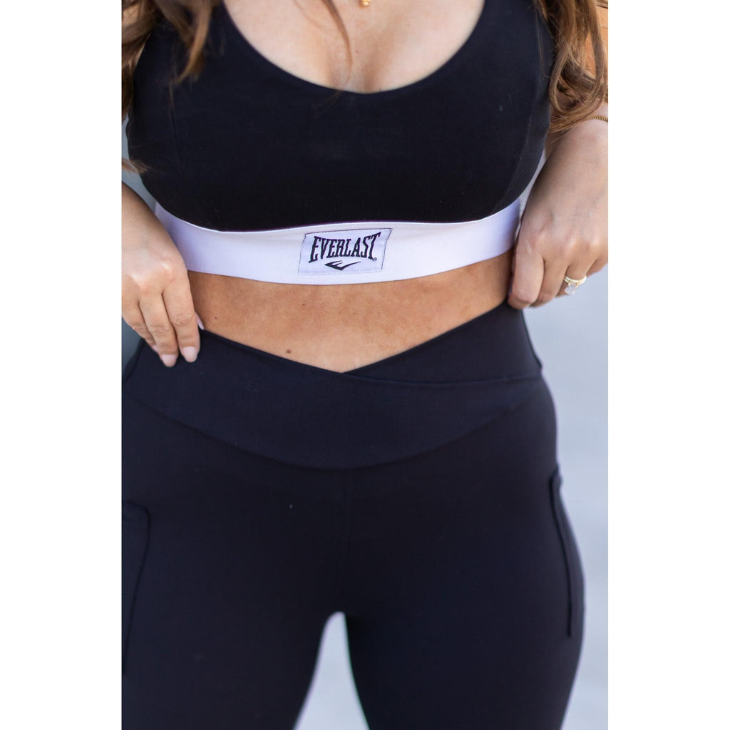 Stephanie - Crossover Black Pocket Full Length Leggings