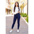 Nadia - Navy Crossover Full Length Leggings with Pockets