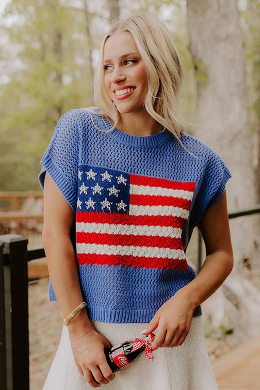 Fiery Red Flag Graphic Short Sleeve Sweater Top