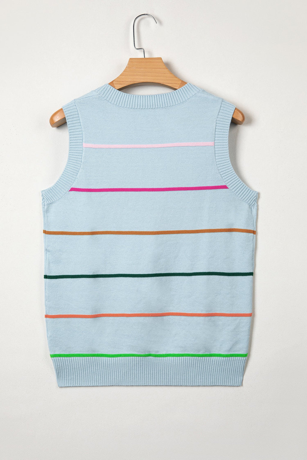 Sky Blue Stripe Round Neck Knitted Sweater Tank