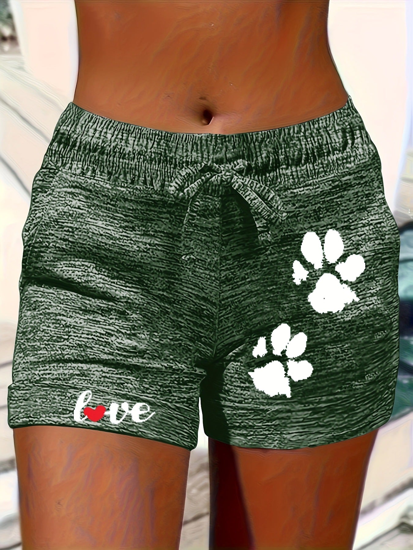 Bedruckte Damen-Shorts mit elastischem Bund, verkürzt, mit Taschen