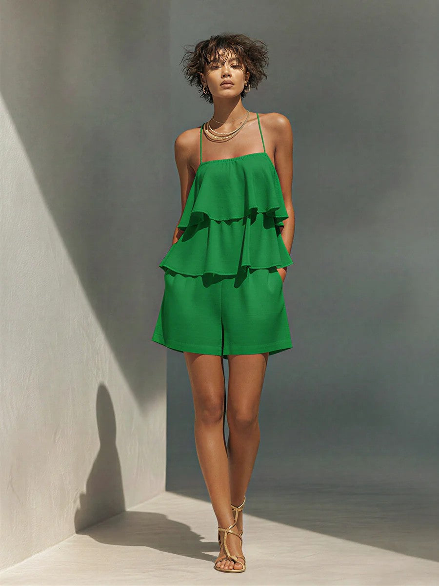 Damen Camisole und Shorts Set mit mehrlagigen Rüschen