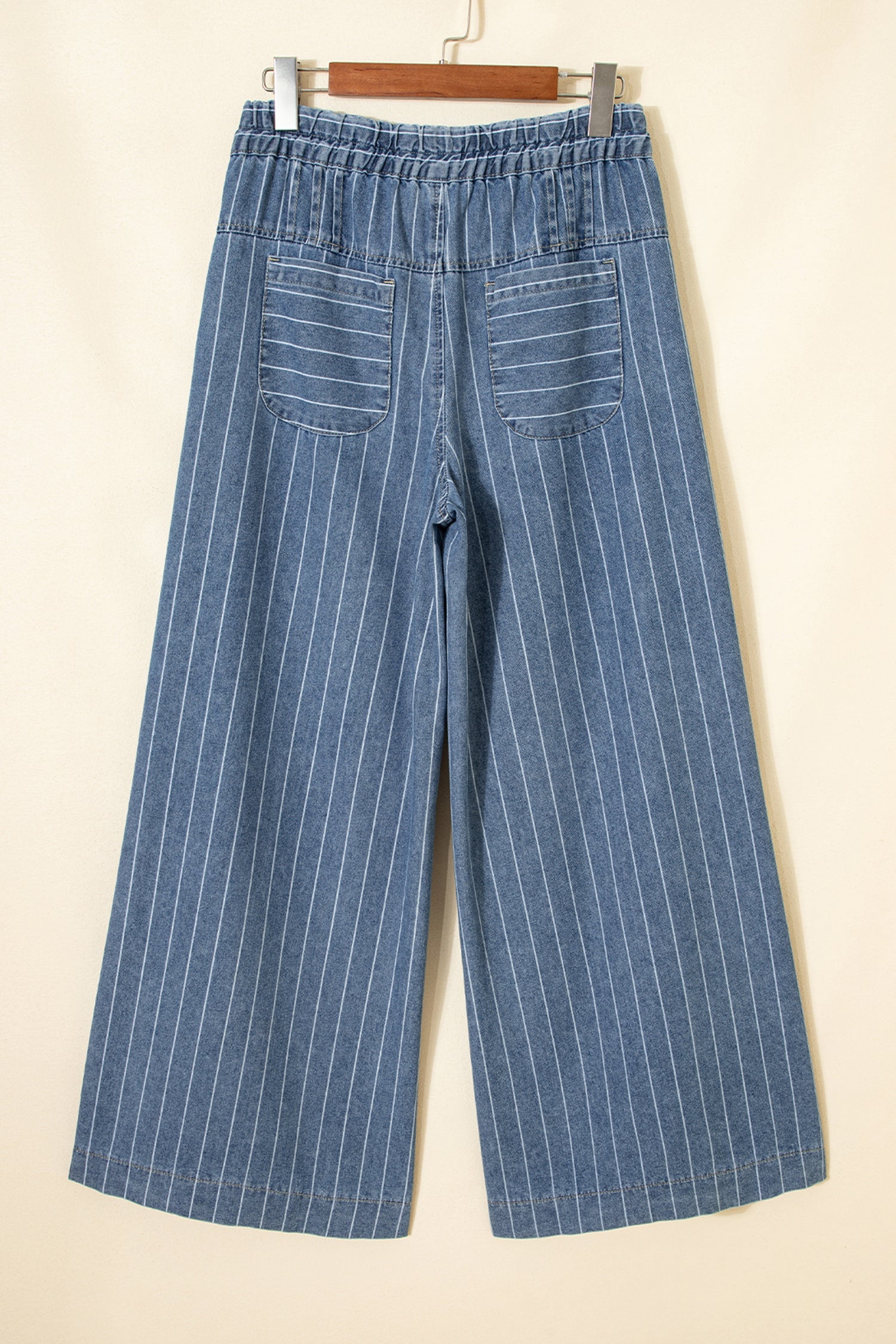 Plus Size Stripe Denim Buttoned Wide Leg Pants
