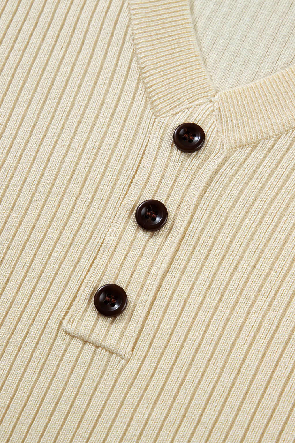 Apricot V Neck Ribbed Knit Striped Trim Short Sleeve Sweater