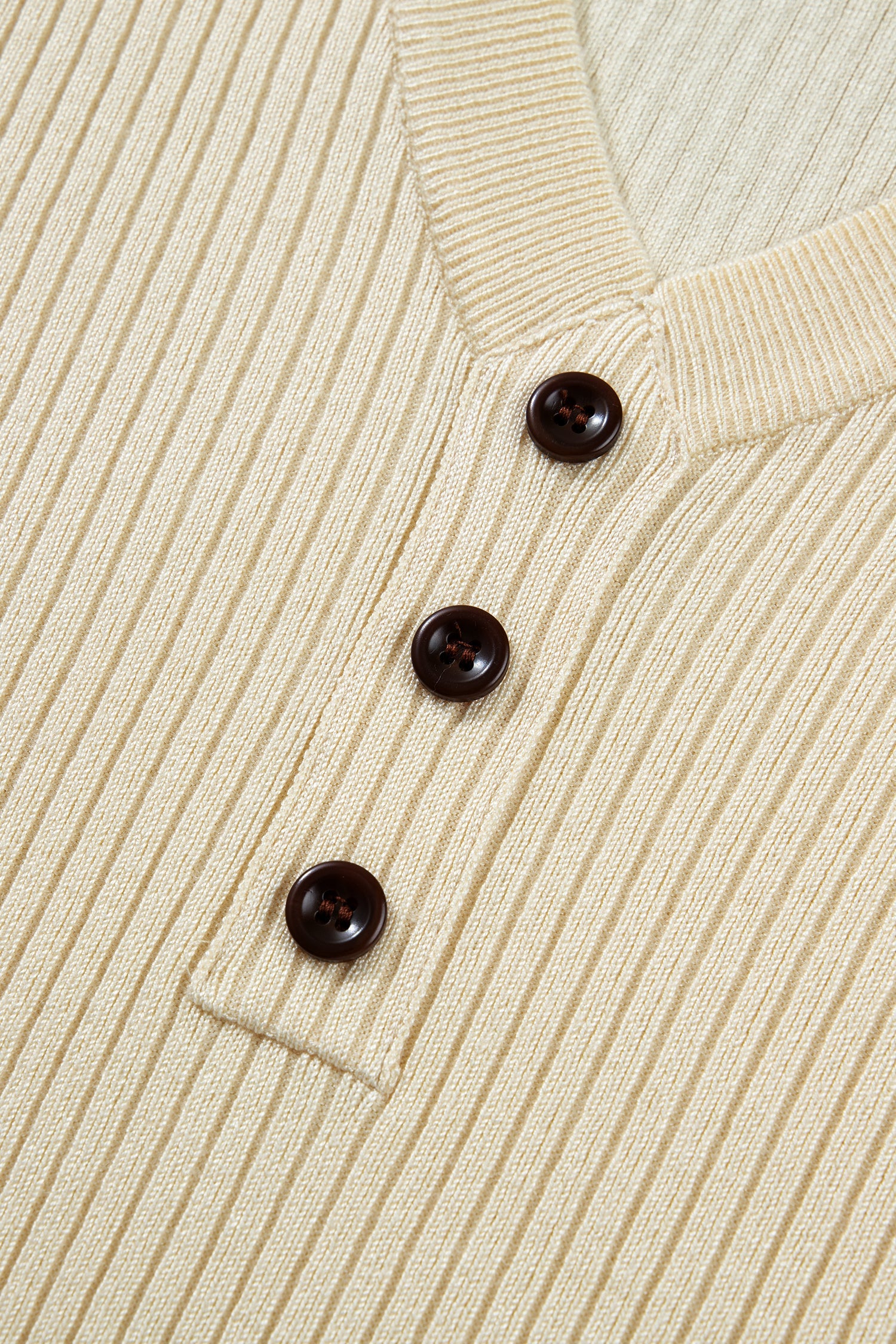 Apricot V Neck Ribbed Knit Striped Trim Short Sleeve Sweater