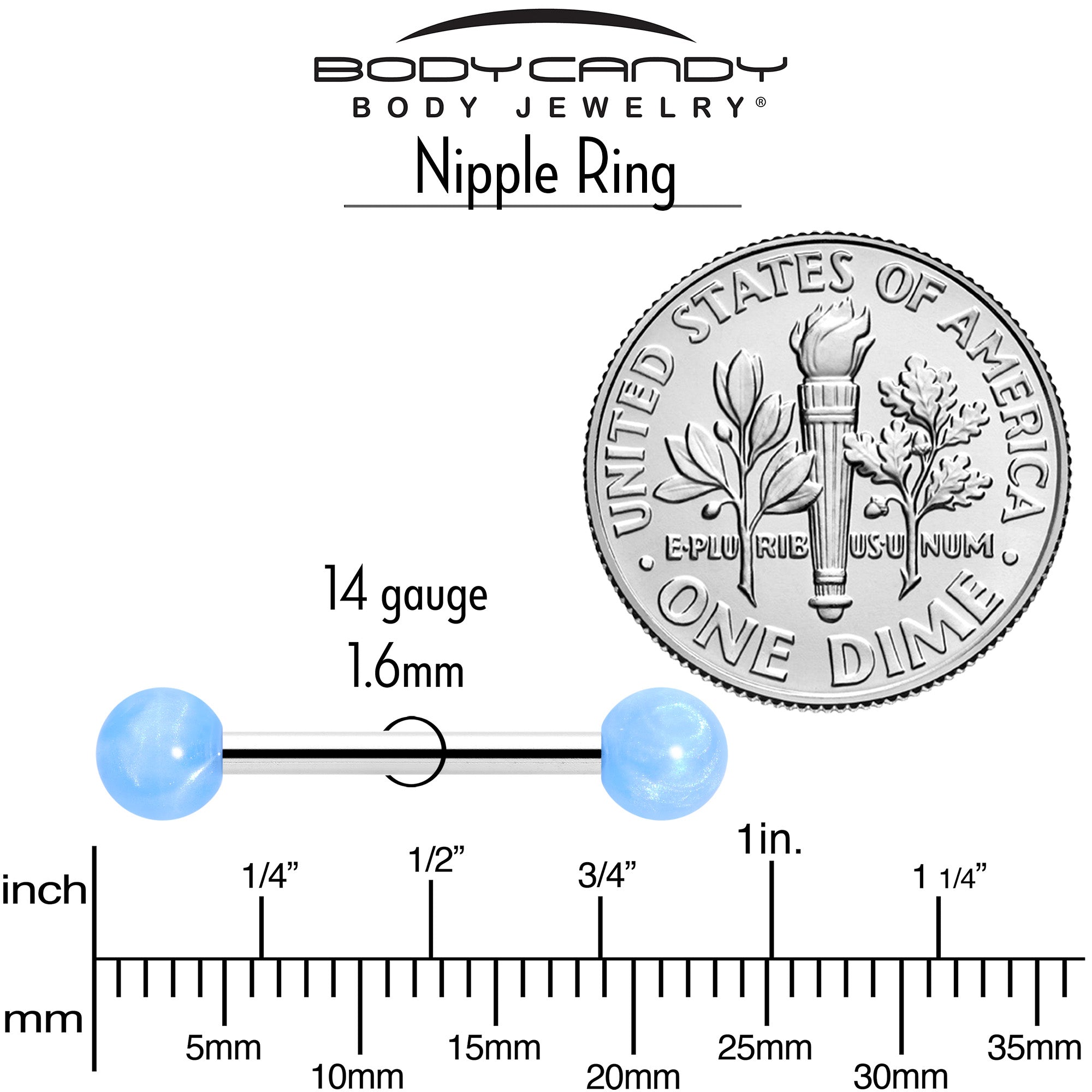 14G 9/16 Color Acrylic Ball Ends Barbell Nipple Ring Set