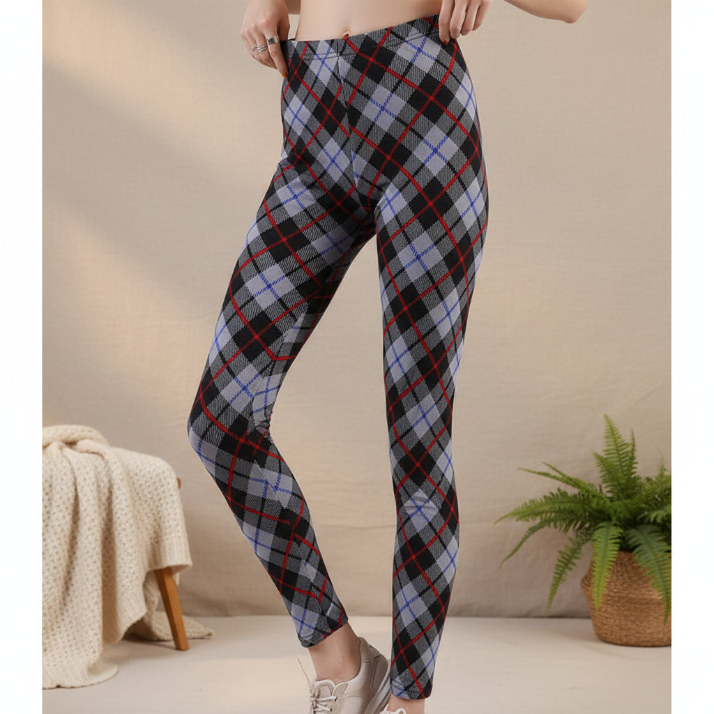 Karierte Yoga-Leggings für Damen – Push-up-Hose mit mittlerer Taille